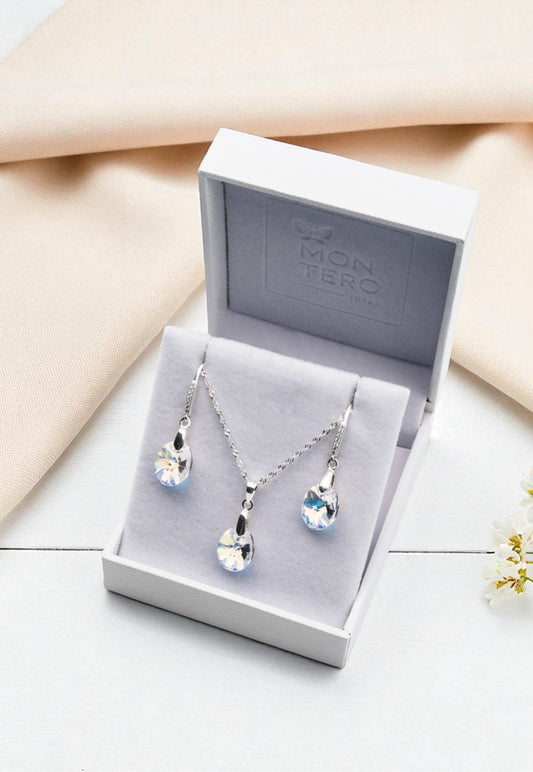 Conjunto Praga Plata 925 Cristal Genuino Aurora Boreal