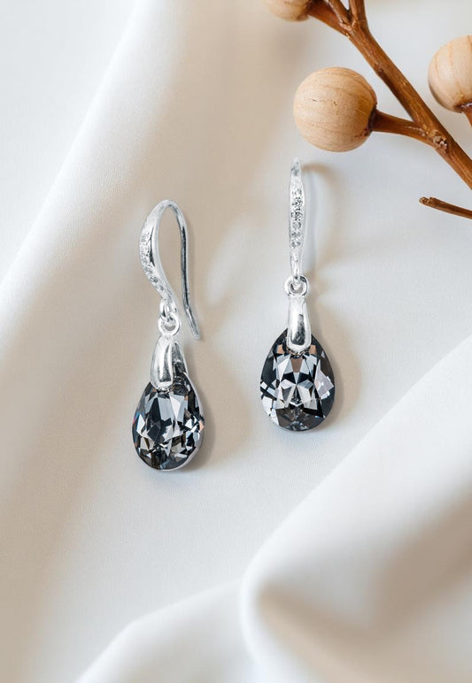 Aros Gota de Luz Plata 925 Cristal Genuino Silver Night