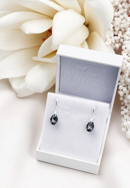 Aros Gota de Luz Plata 925 Cristal Genuino Silver Night