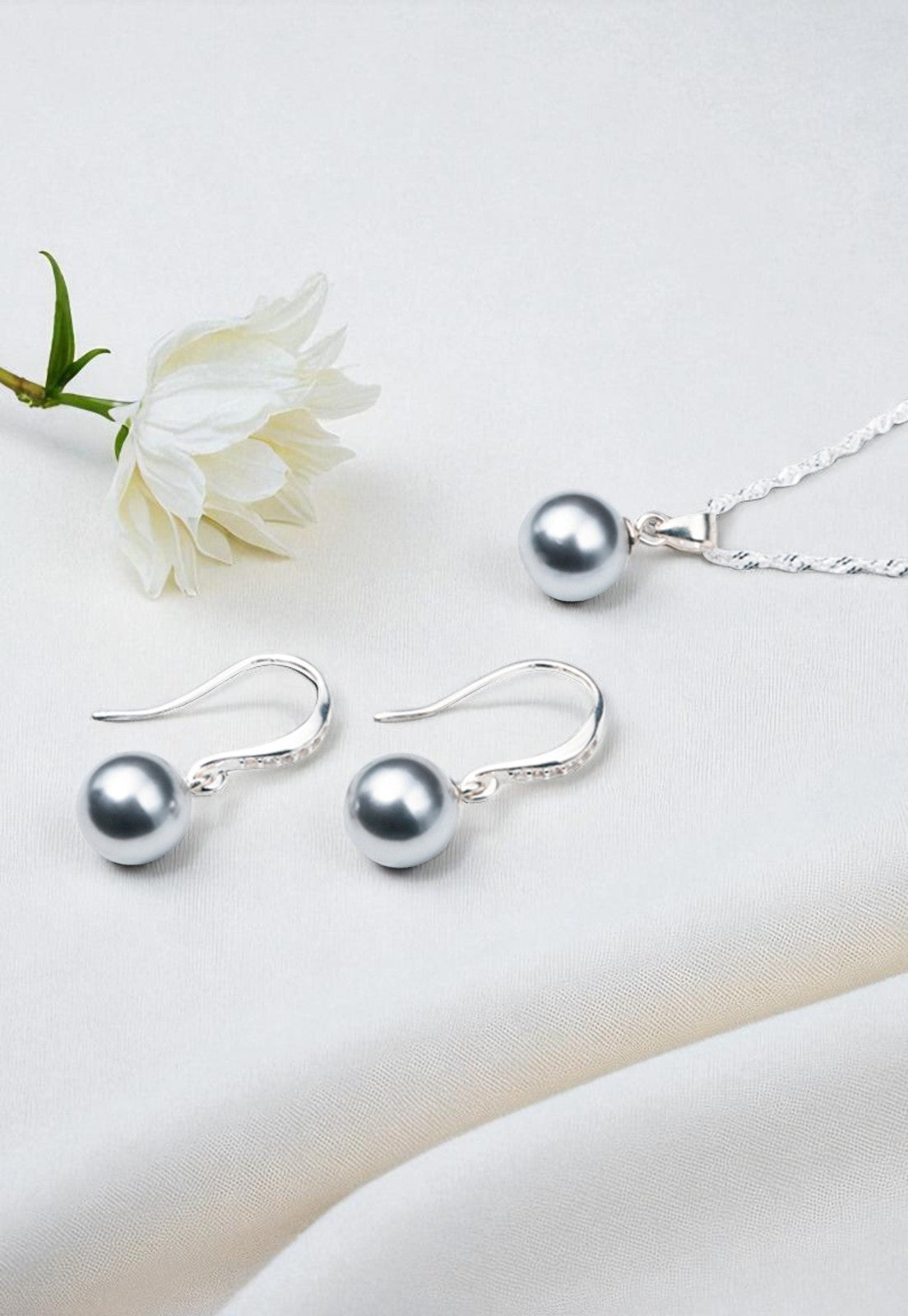 Conjunto Oslo Plata 925 Perla Genuina Grey
