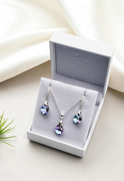 Conjunto Praga Plata 925 Cristal Genuino Vitral Light