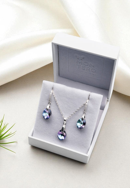 Conjunto Praga Plata 925 Cristal Genuino Vitral Light