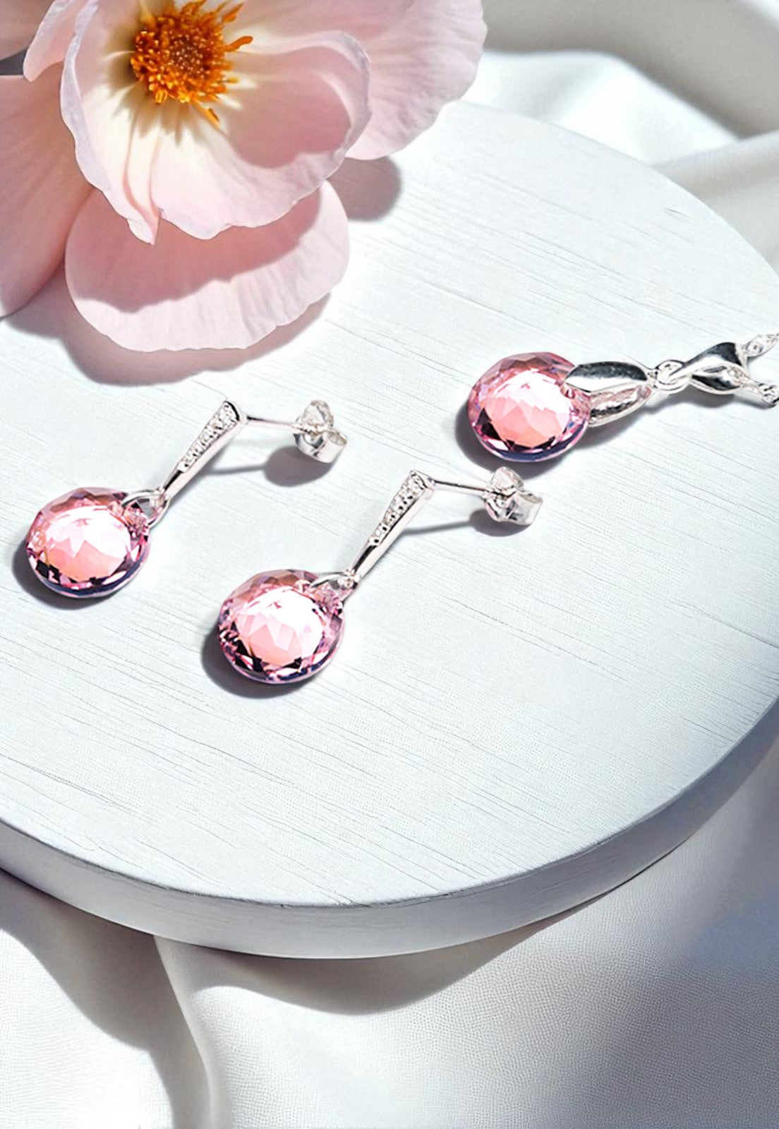 Conjunto Gracia Plata 925 Cristal Genuino Light Rose