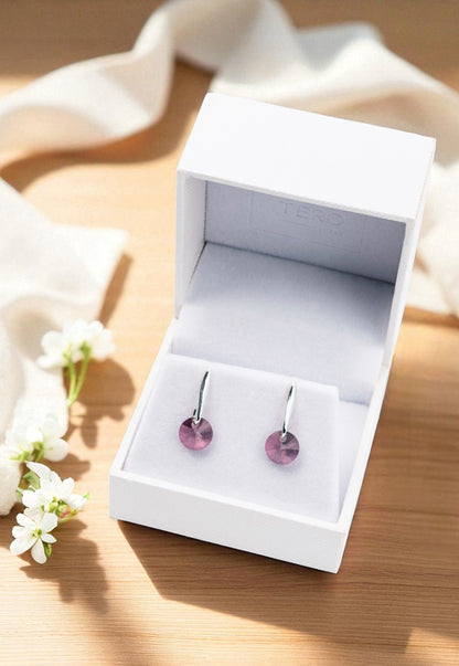 Aros Punto de Luz Plata 925 Cristal Genuino Antique Pink