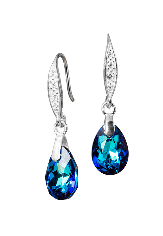 Aros Capricho Plata Italiana 925 y Cristale Genuino Bermuda Blue