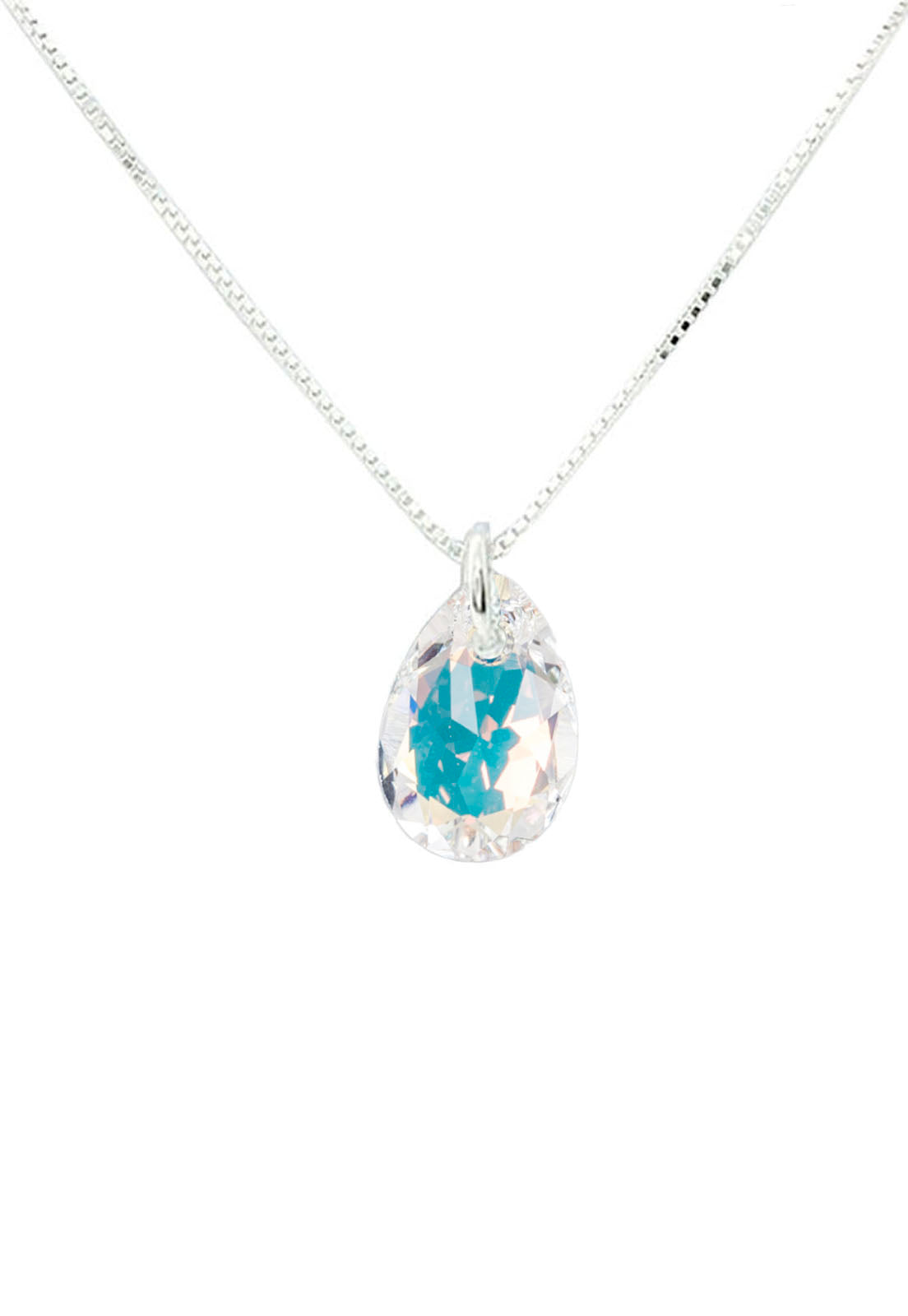 Collar Gota de Luz Plata 925 Cristal Genuino Aurora Boreal