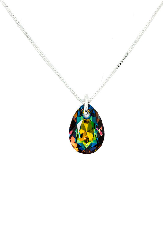 Collar Gota de Luz Plata 925 Cristal Genuino Vitral Medium