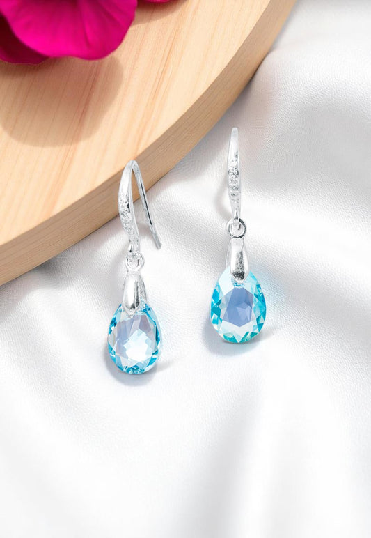 Aros Gota de Luz Plata 925 Cristal Genuino Aquamarine