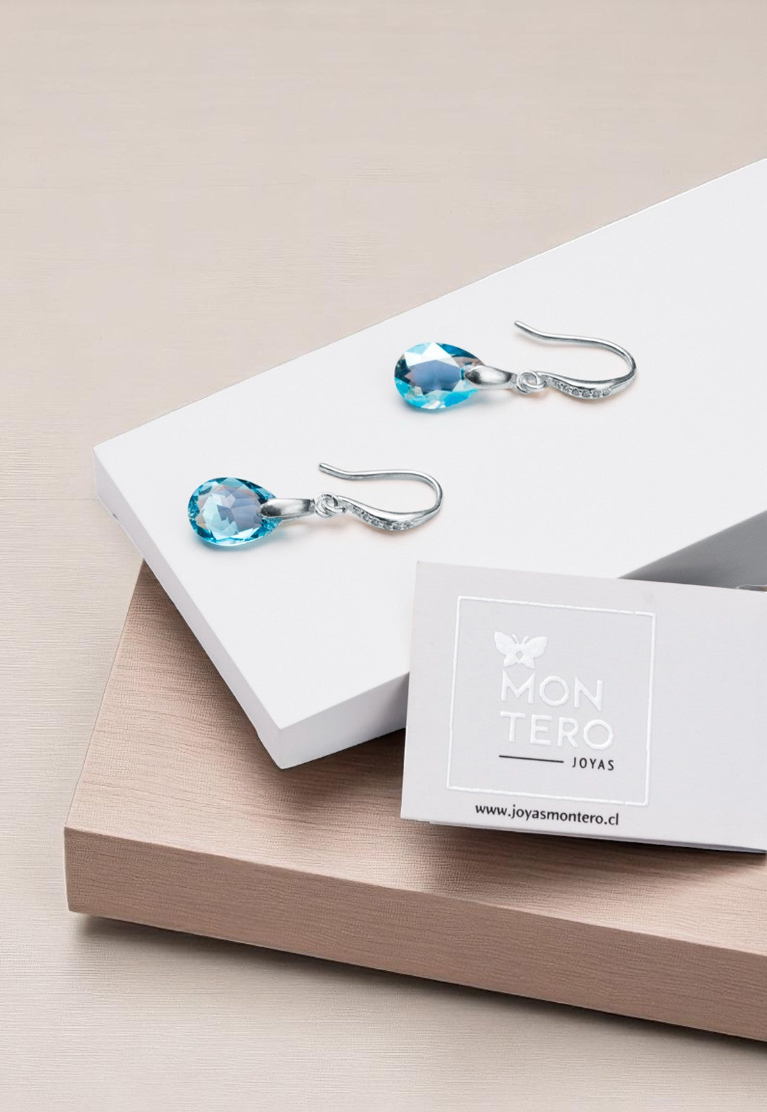 Aros Gota de Luz Plata 925 Cristal Genuino Aquamarine