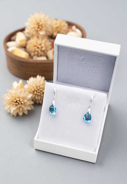 Aros Gota de Luz Plata 925 Cristal Genuino Aquamarine