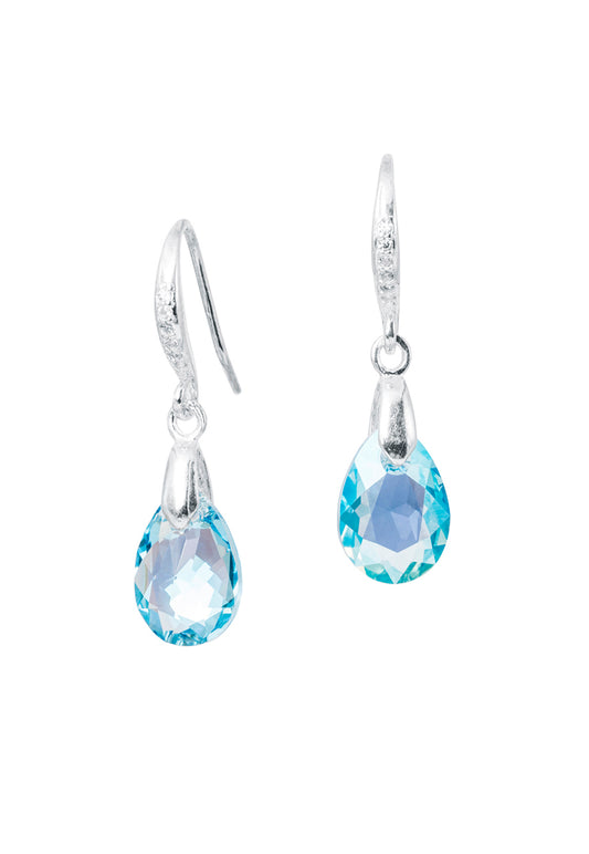 Aros Gota de Luz Plata 925 Cristal Genuino Aquamarine
