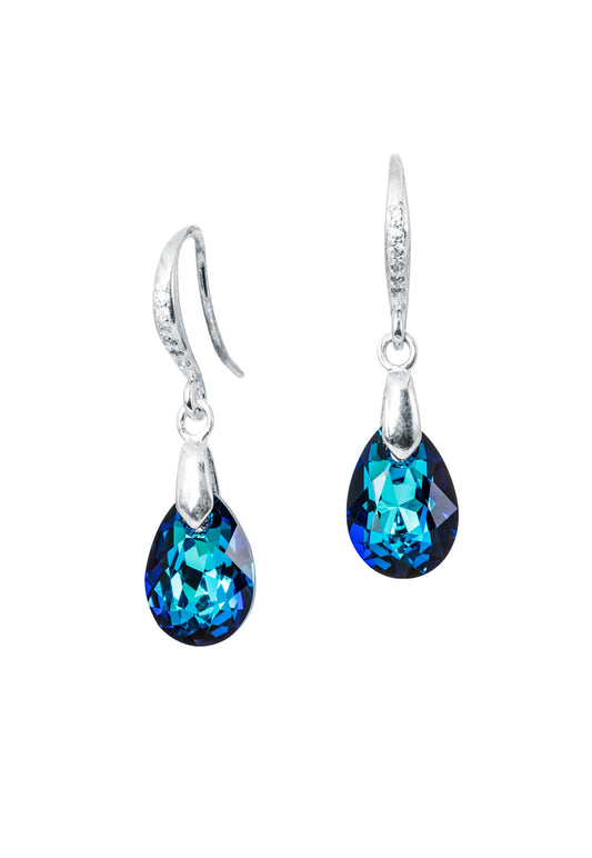 Aros Gota de Luz Plata 925 Cristal Genuino Bermuda Blue