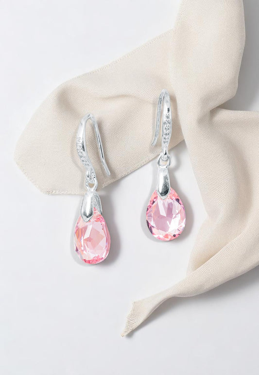 Aros Gota de Luz Plata 925 Cristal Genuino Light Rose