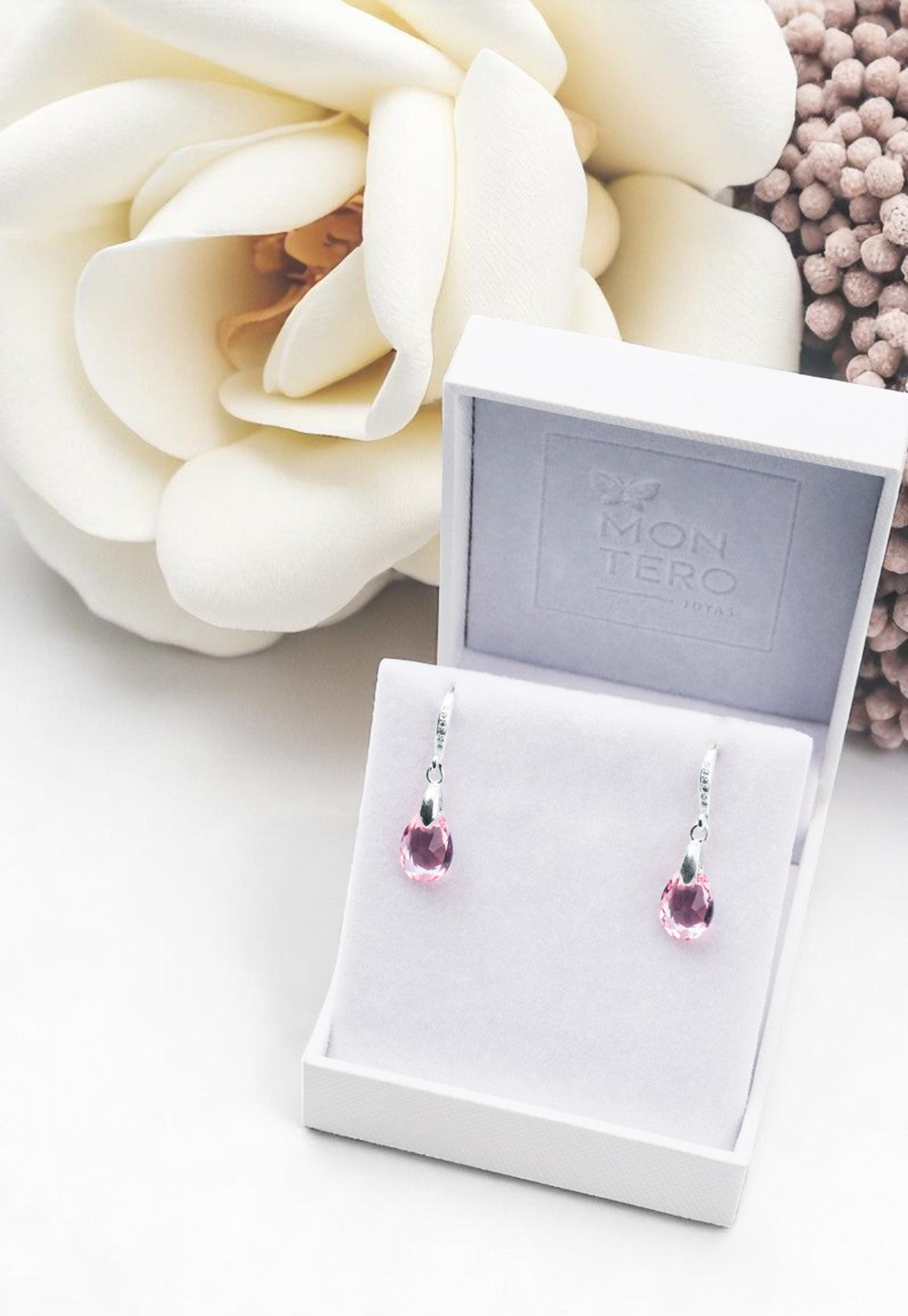 Aros Gota de Luz Plata 925 Cristal Genuino Light Rose