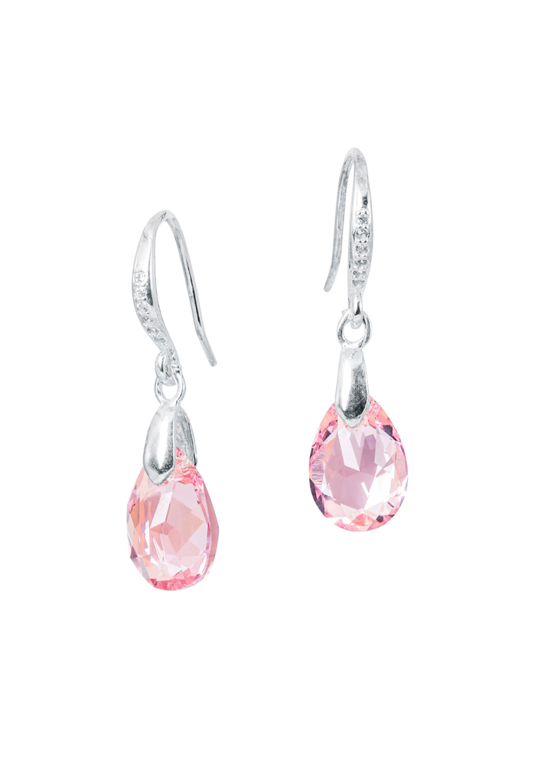 Aros Gota de Luz Plata 925 Cristal Genuino Light Rose
