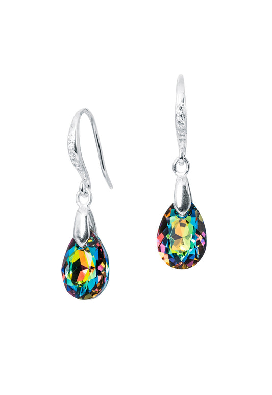 Aros Gota de Luz Plata 925 Cristal Genuino Vitral Medium