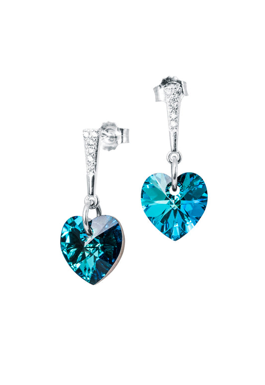 Aros Romance Plata Italiana 925 Cristal Genuino Bermuda Blue