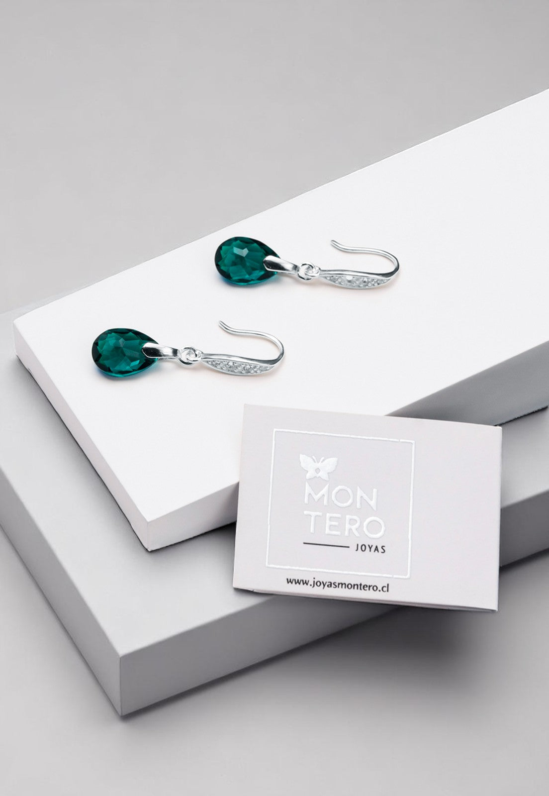 Aros Gota De Luz Plata 925 Cristal Genuino Emerald Shimmer