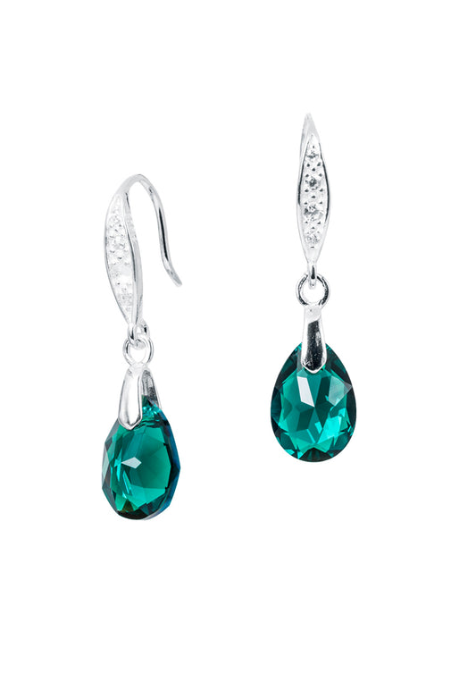 Aros Gota De Luz Plata 925 Cristal Genuino Emerald Shimmer