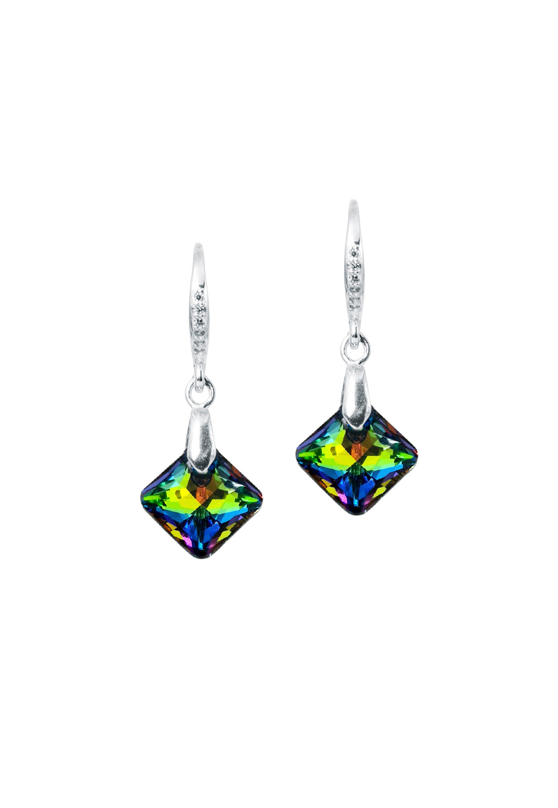 Aros Cristina Plata Italiana 925 y Cristales Genuinos Vitral Medium