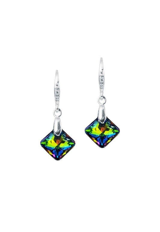 Aros Cristina Plata Italiana 925 y Cristales Genuinos Vitral Medium