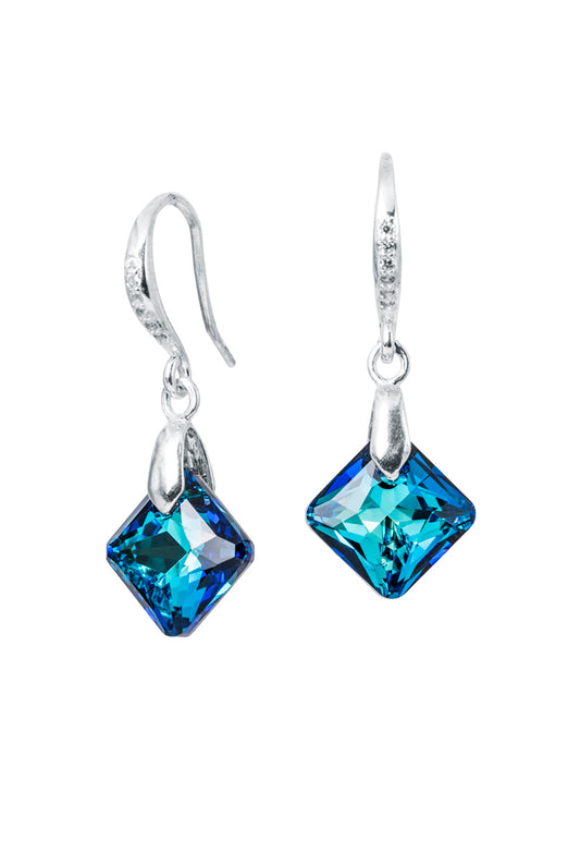 Aros Cristina Plata Italiana 925 y Cristales Genuinos Bermuda Blue