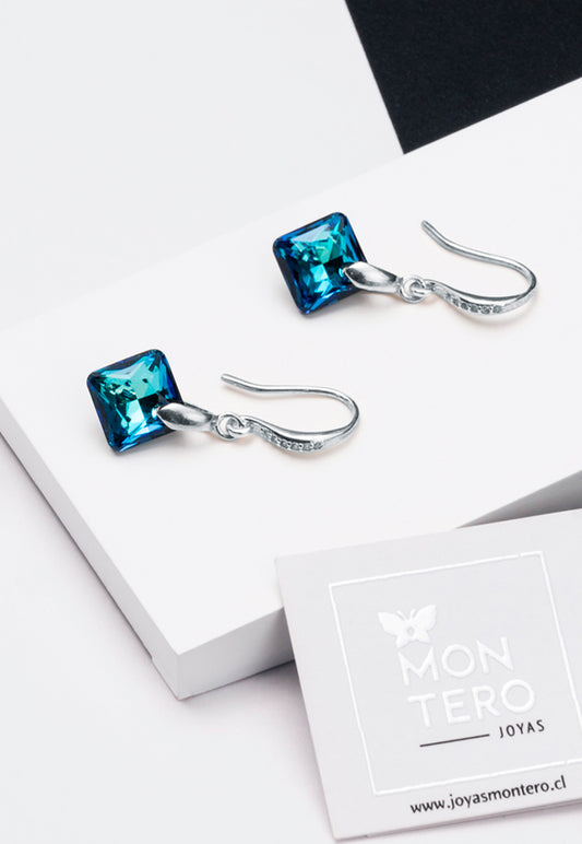 Aros Cristina Plata 925 Cristal Genuino Bermuda Blue