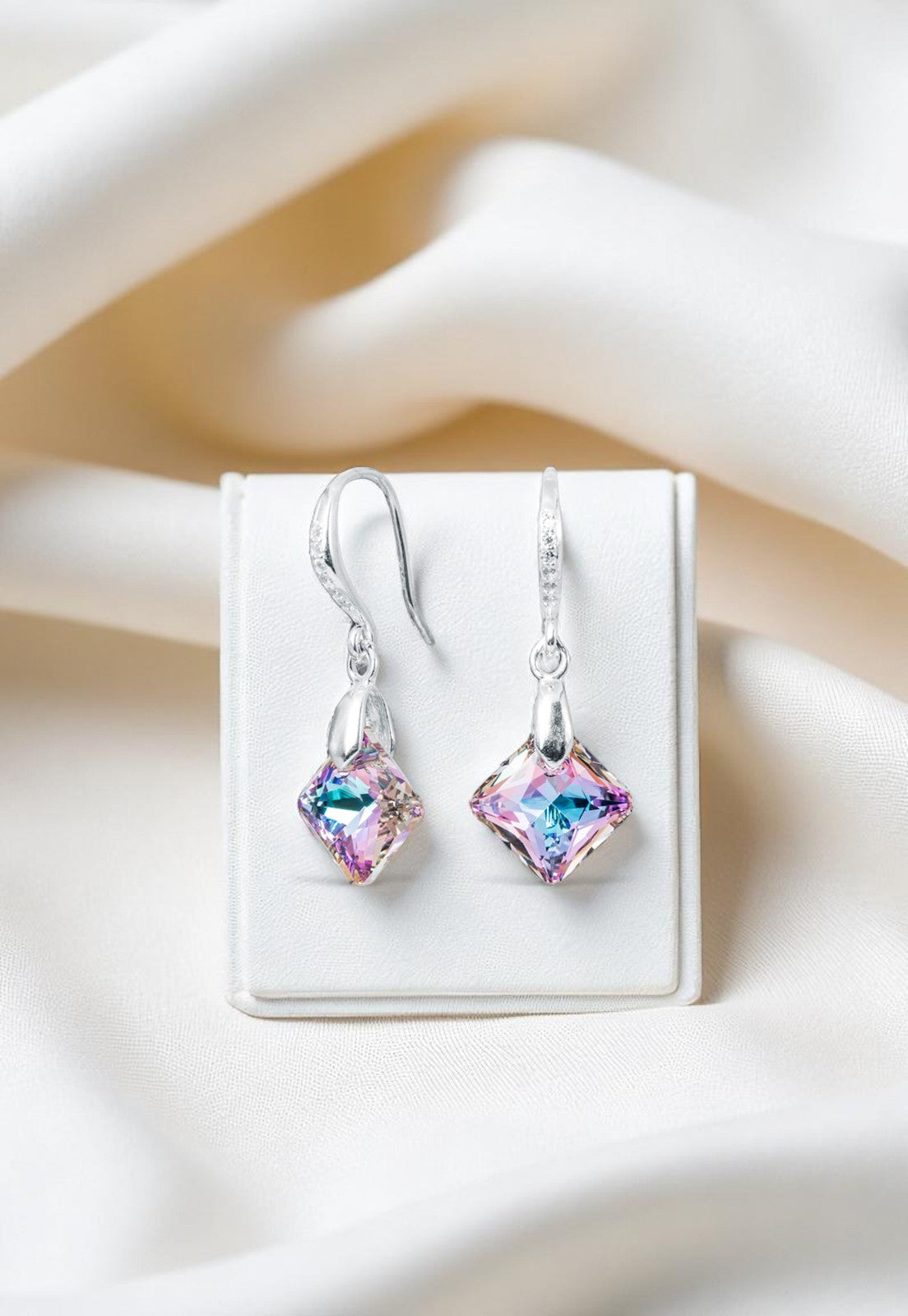 Aros Cristina Plata 925 Cristal Genuino Vitral Light