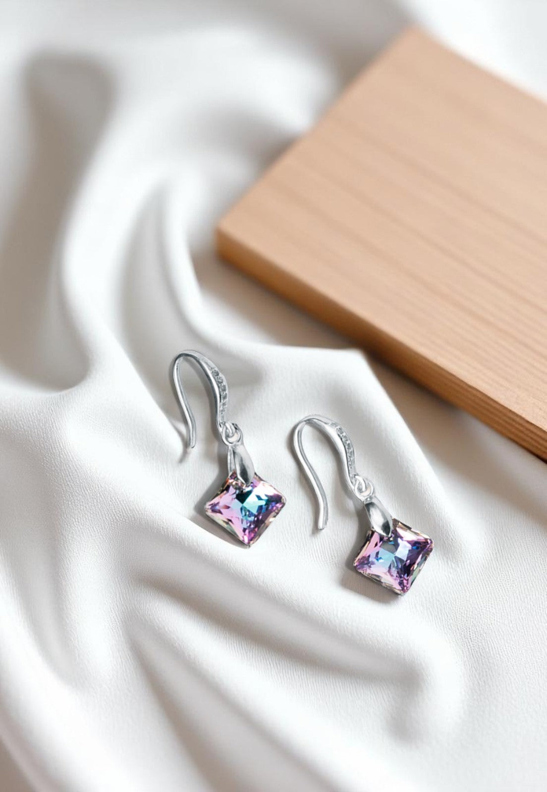 Aros Cristina Plata 925 Cristal Genuino Vitral Light