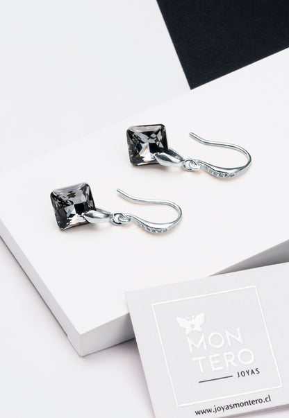Aros Cristina Plata 925 Cristal Genuino Silver Night