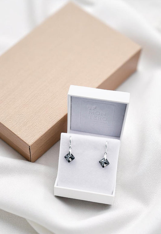 Aros Cristina Plata 925 Cristal Genuino Silver Night