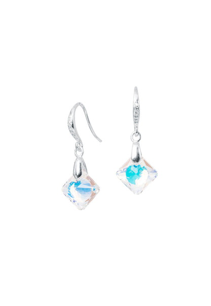Aros Cristina Plata Italiana 925 y Cristales Genuinos Aurora Boreal
