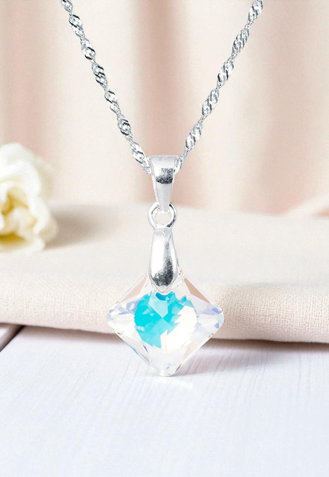 Collar Cristina Plata Italiana 925 Cristal Genuino Aurora Boreal
