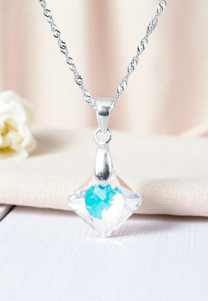 Collar Cristina Plata Italiana 925 Cristal Genuino Aurora Boreal