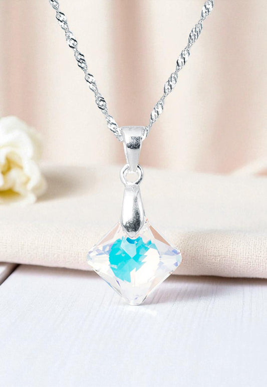Collar Cristina Plata Italiana 925 Cristal Genuino Aurora Boreal