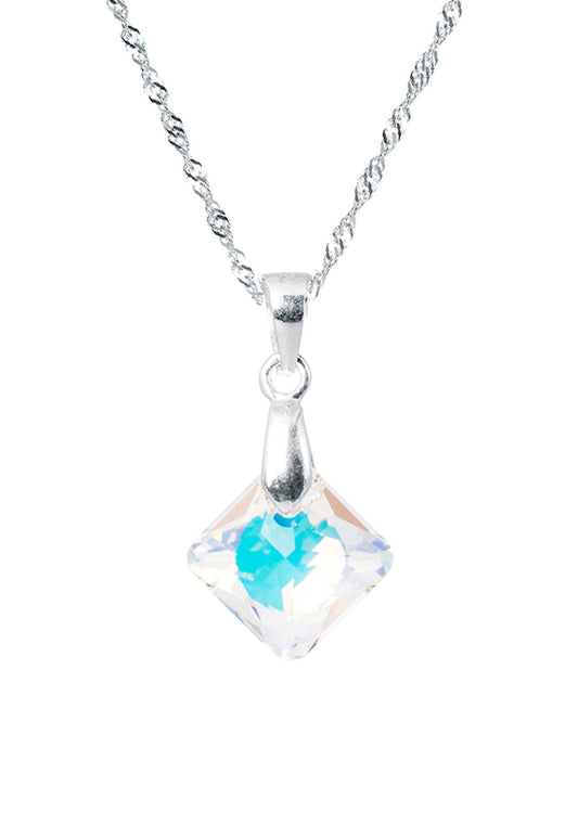 Collar Cristina Plata Italiana 925 Cristal Genuino Aurora Boreal