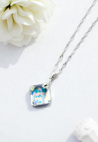 Collar Cristina Plata Italiana 925 Cristal Genuino Aurora Boreal