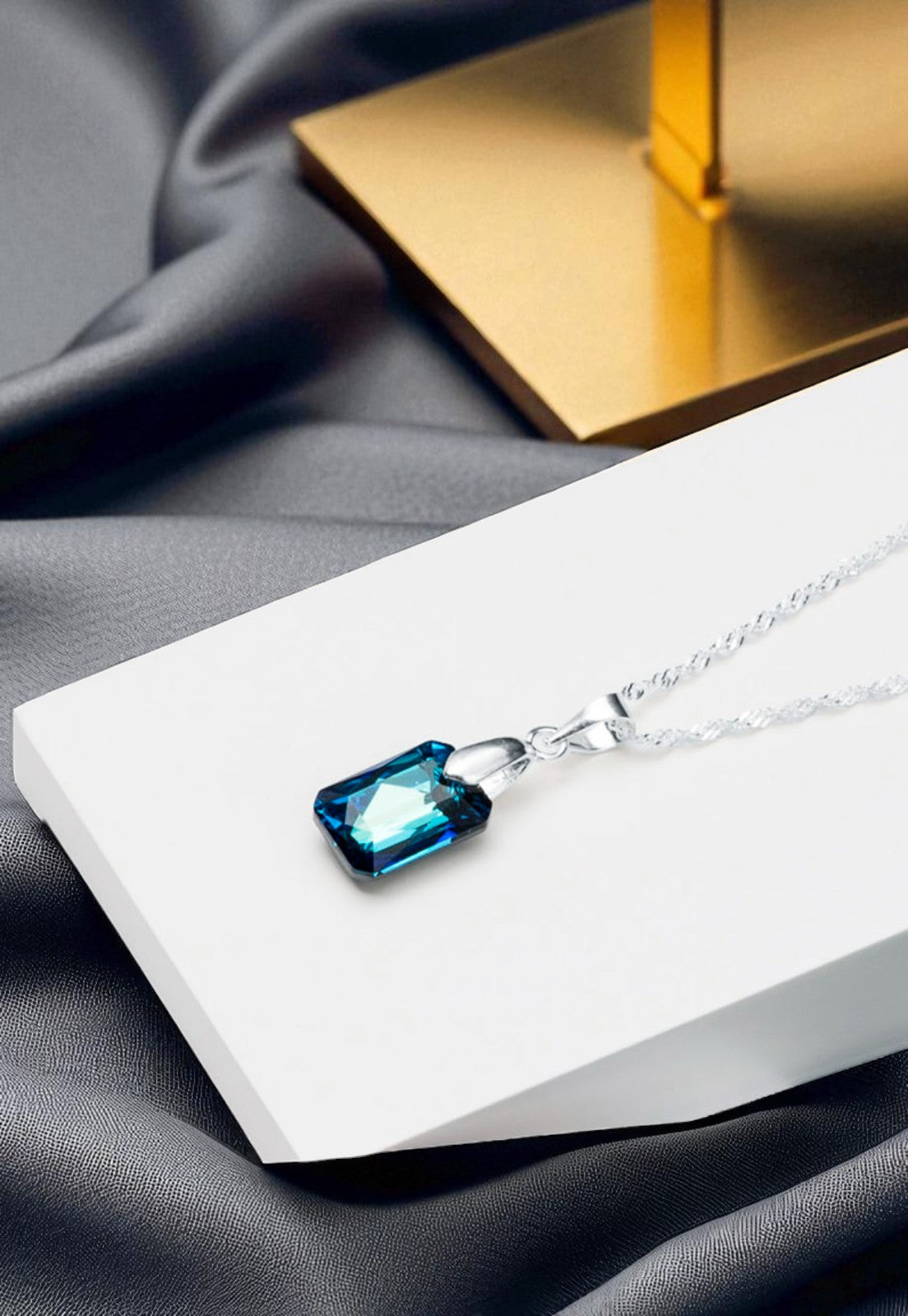 Collar Estefanía Plata 925 Cristal Genuino Bermuda Blue