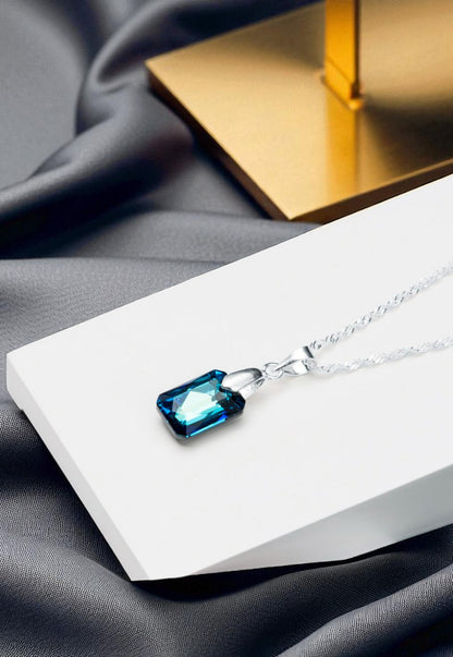 Collar Estefanía Plata 925 Cristal Genuino Bermuda Blue