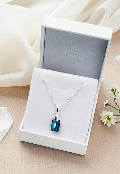 Collar Estefanía Plata 925 Cristal Genuino Bermuda Blue