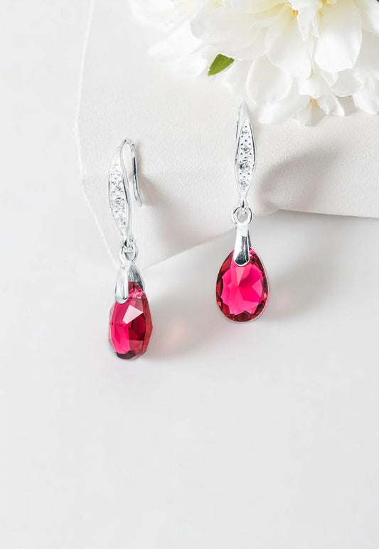 Aros Gota De Luz Plata 925 Cristal Genuino Scarlet
