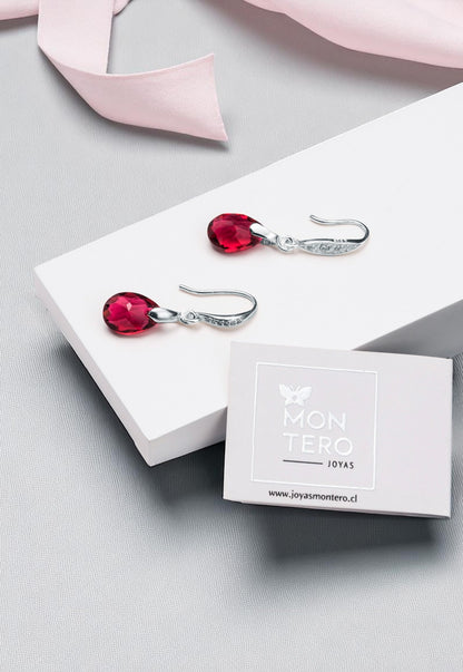 Aros Gota De Luz Plata 925 Cristal Genuino Scarlet
