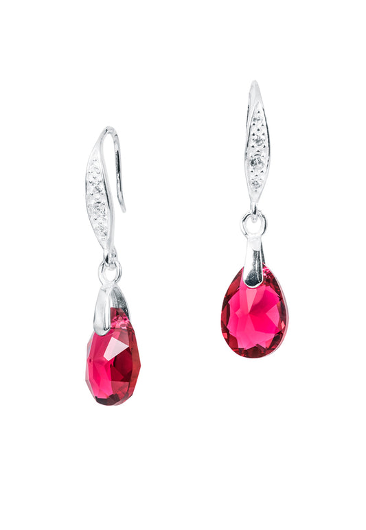 Aros Gota De Luz Plata 925 Cristal Genuino Scarlet