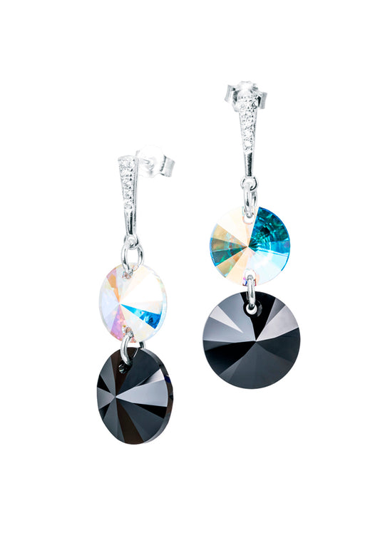Aros Lourdes Plata 925 Cristal Genuino Black Jet