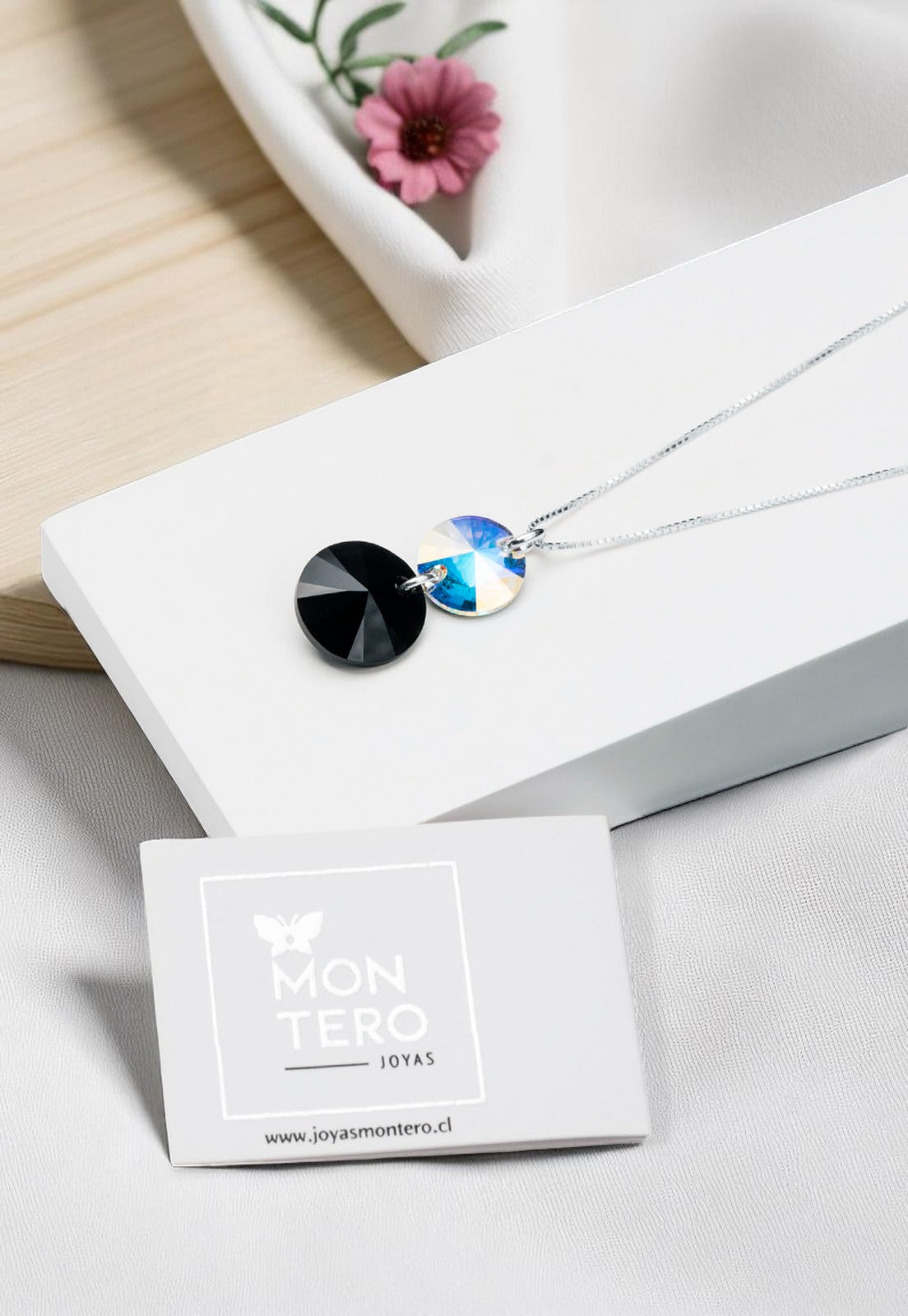 Collar Lourdes Plata 925 Cristal Genuino Black Jet