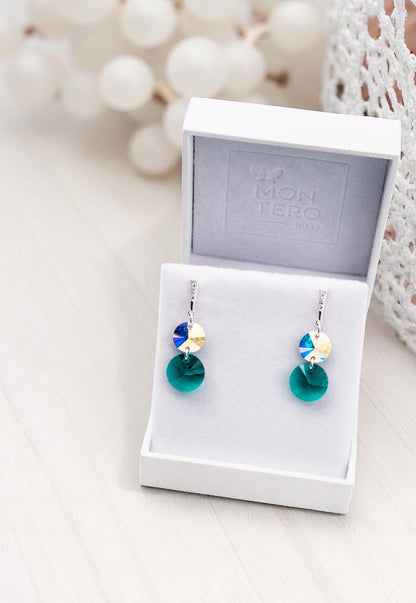 Aros Lourdes Plata 925 Cristal Genuino Emerald