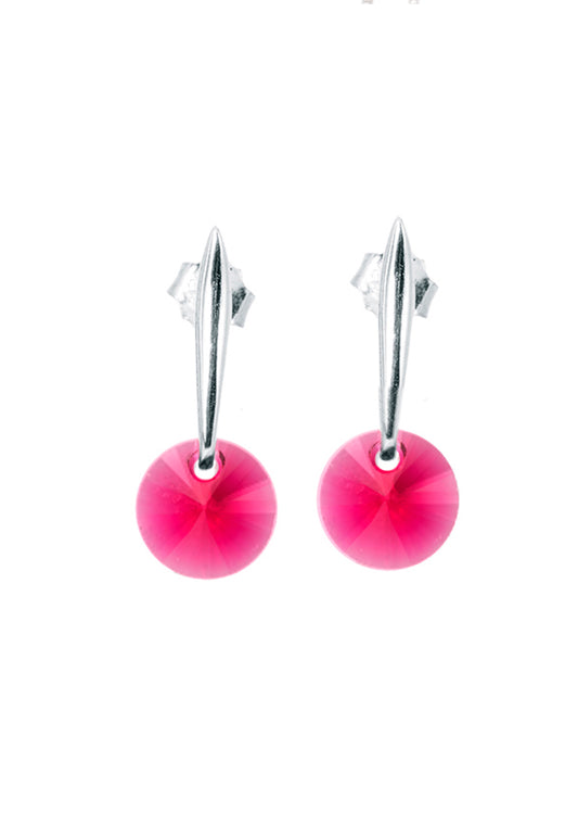 Aros Punto De Luz Plata 925 Cristal Genuino Scarlet