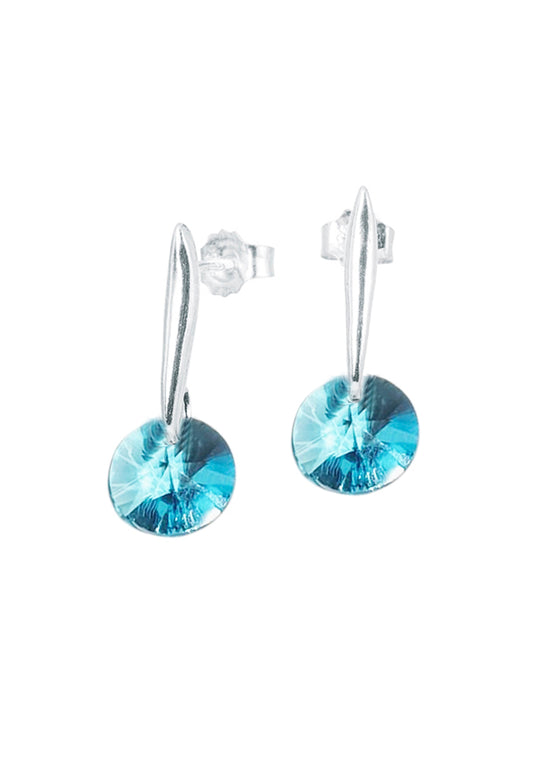Aros Punto De Luz Plata 925 Cristal Genuino Turquesa