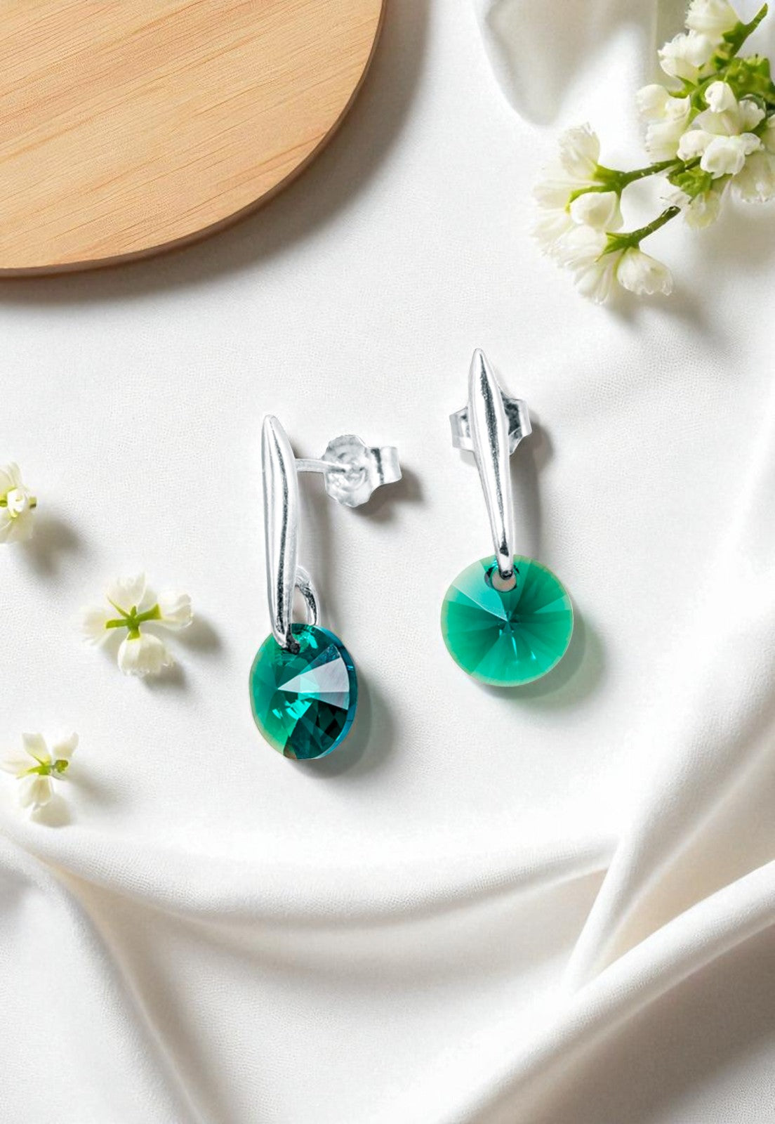 Aros Punto De Luz Plata 925 Cristal Genuino Emerald