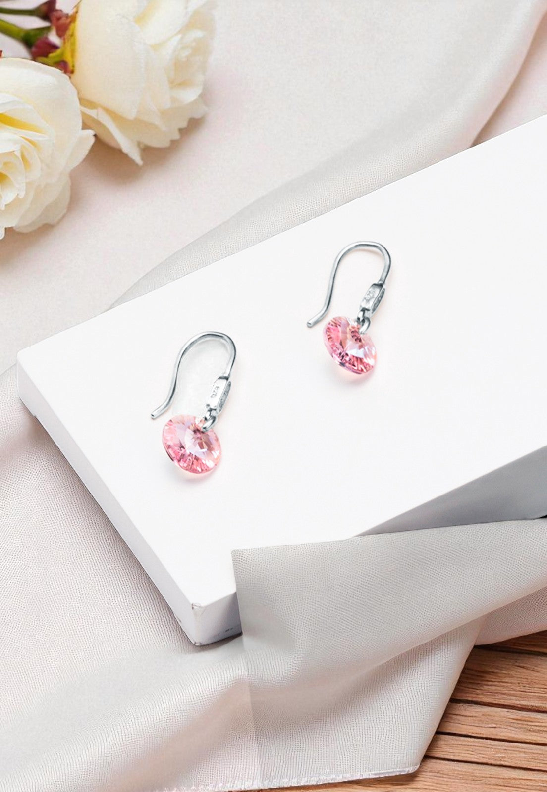 Aros Punto De Luz Circón Plata 925 Cristal Genuino Light Rose
